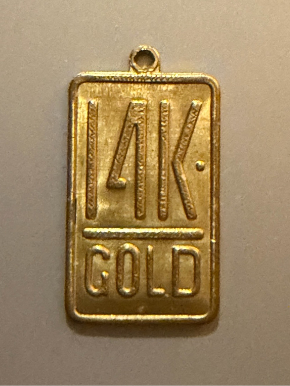 Gold Tone Engraved '14K GOLD' Rectangular Necklace, Pendant Charm